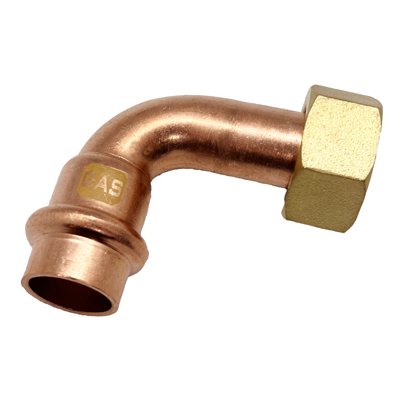 NZ Copper Press Swivel Nut Elbow GAS