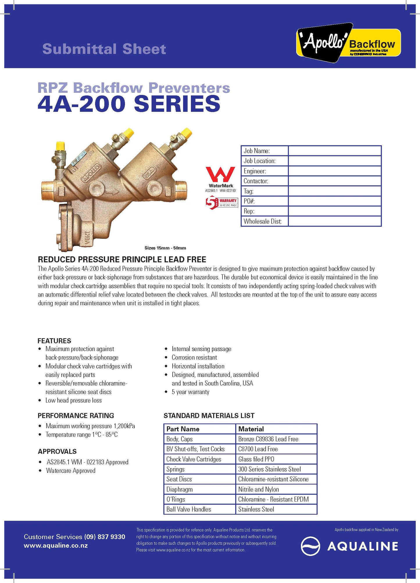 4A Reduced Pressure Backflow Preventer complete With Ball Valve & Strainer