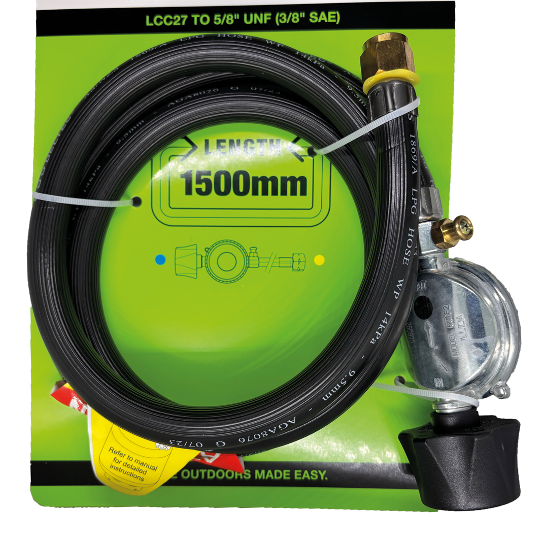 LCC27 LPG Regulator & 1.5m Hose 5/8" UNF (3/8"SAE)