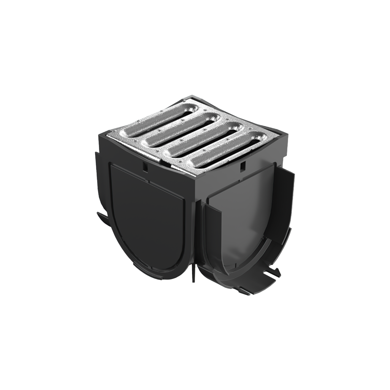 Storm Drain 4 Way Connector with Black Plastic Grate