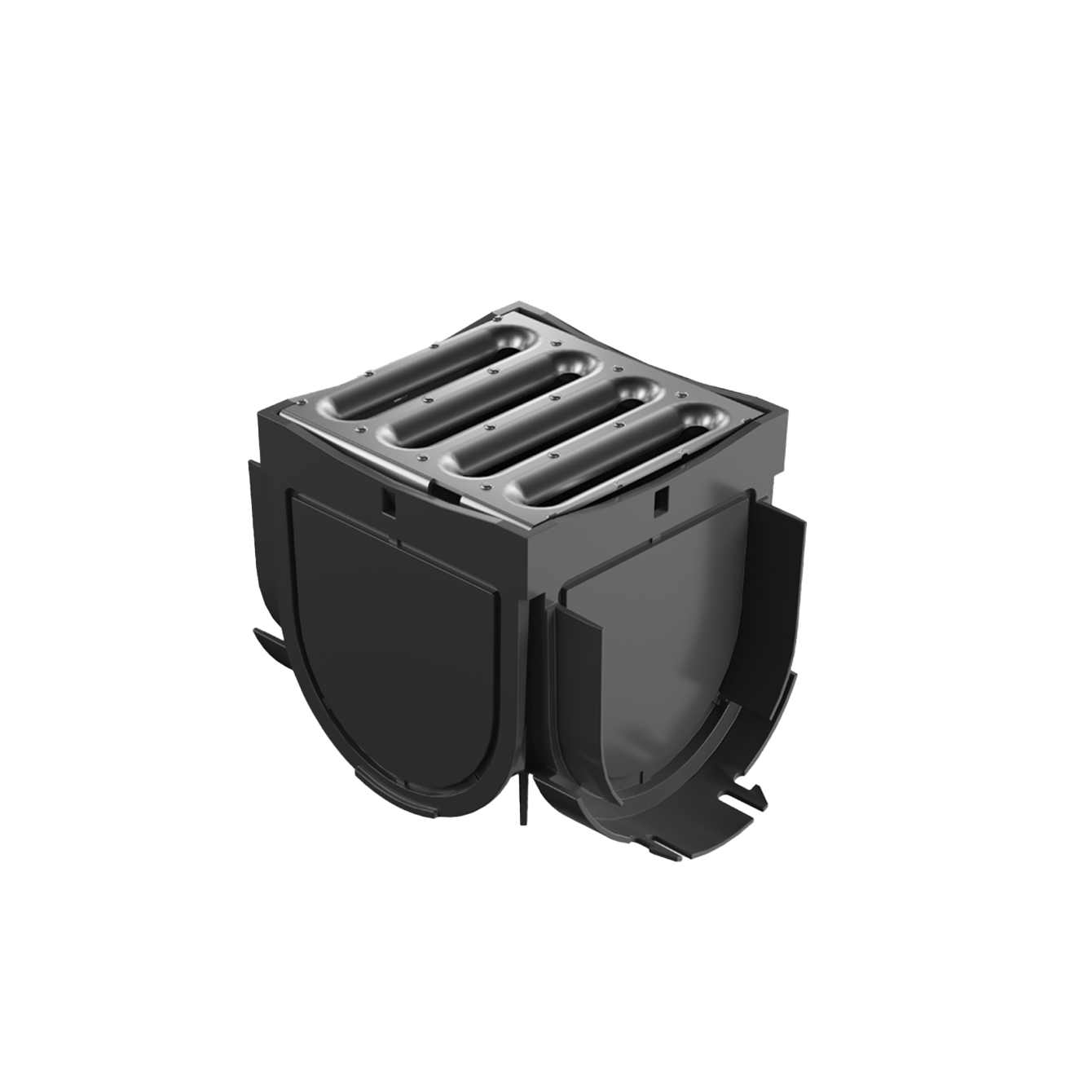 Storm Drain 4 Way Connector with Black Plastic Grate